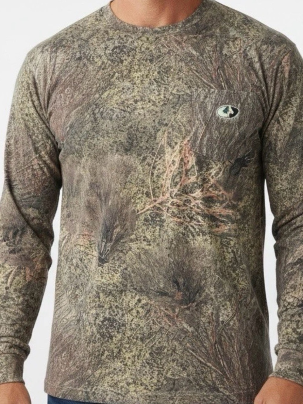 Mossy Oak Men's Long Sleeve Camo Performance Tee - Olive Brown Mix